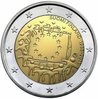 (018) Монета Финляндия 2015 год 2 евро "30 лет флагу Европы"  Биметалл  UNC